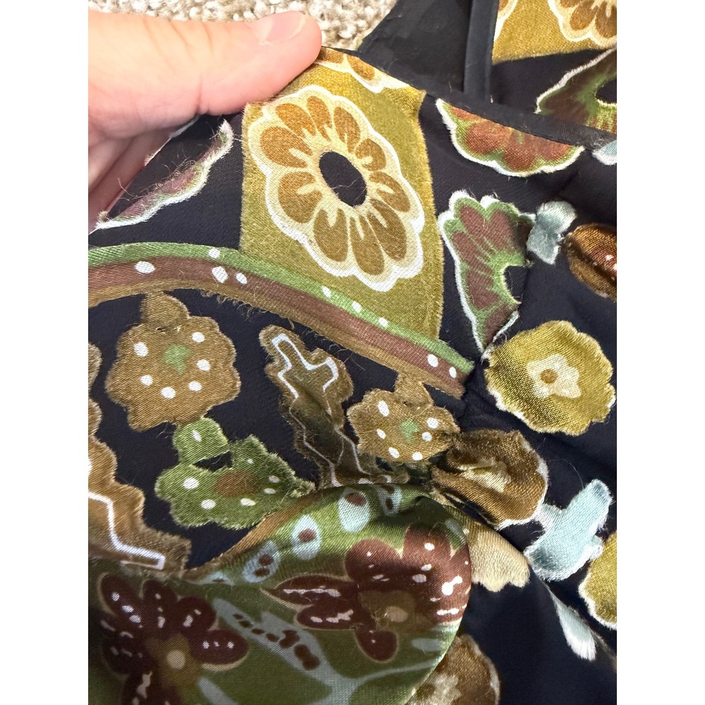 Vtg Y2K Silk Blend Floral V Neck Babydoll Dress Womens XS Earthy Neutral Floral - Picture 7 of 7